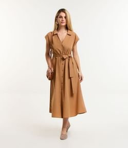 Vestido Chemise Alfaiatado com Faixa na Cintura