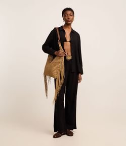 Calça Wide Leg em Viscolinho com Pregas