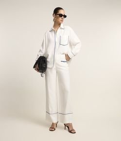 Calça Wide Leg e Viscose com Detalhes de Viés Contrastante