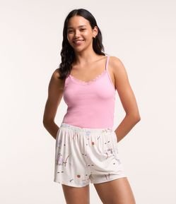 Pijama Short Doll Alcinha em Ribana com Estampa Cachorrinhos