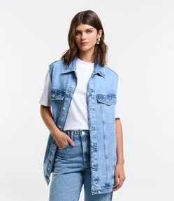 Colete Oversized em Jeans com Costuras e Bolsos