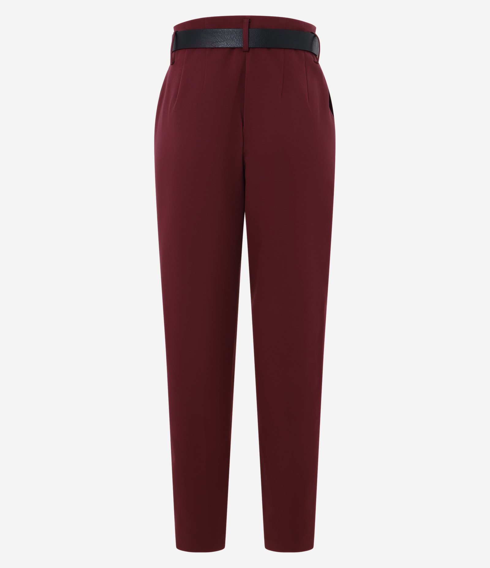 Calça Cenoura Alfaiatada com Cinto Fivela em Material Sintético Vinho 6