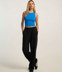 Blusa Cropped sem Manga em Algodão com Textura Canelada