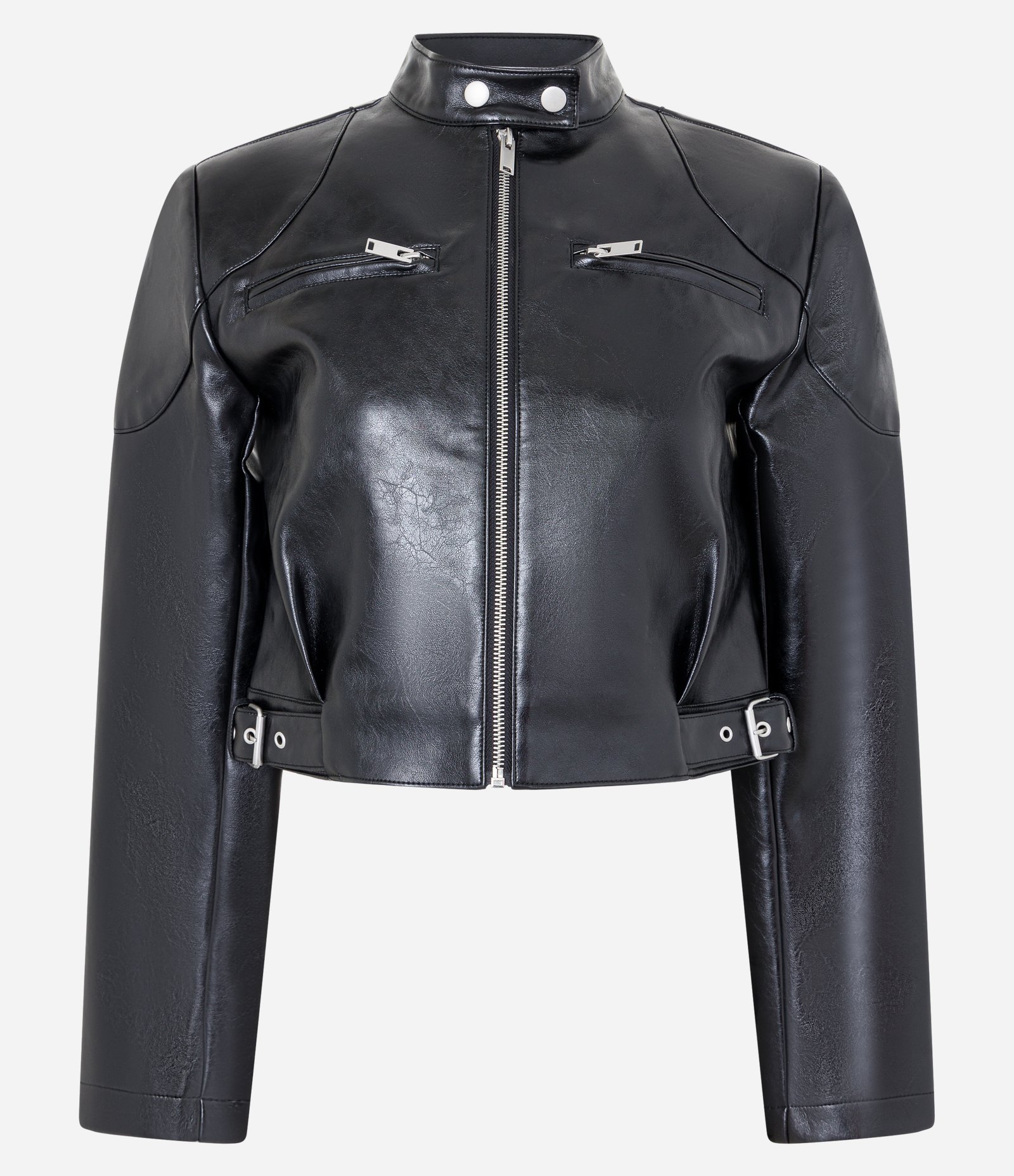 Jaqueta Biker em Pu com Bolsos e Martingale na Cintura Preto 4
