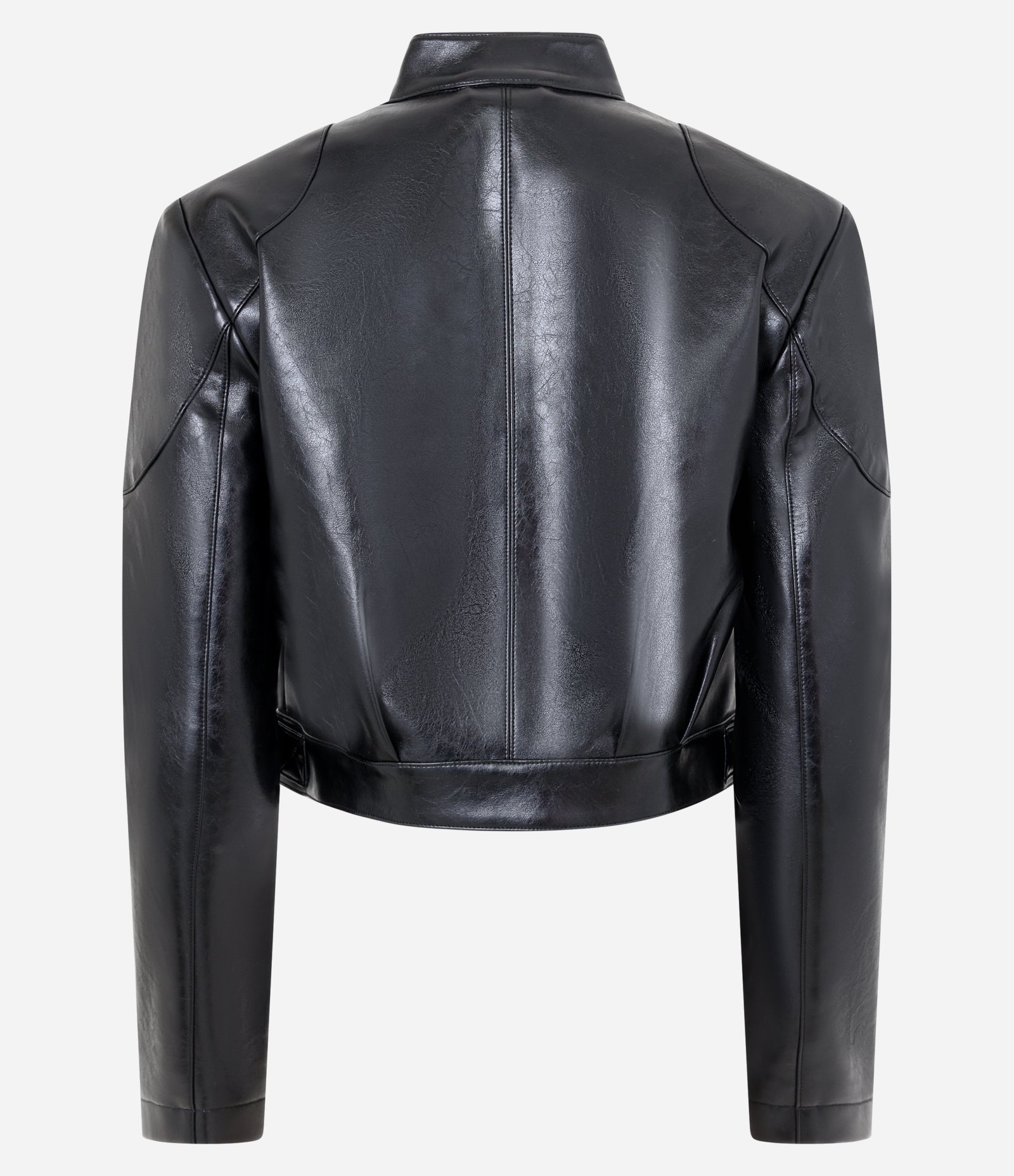 Jaqueta Biker em Pu com Bolsos e Martingale na Cintura Preto 5