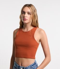 Blusa Cropped sem Manga em Algodão com Textura Canelada