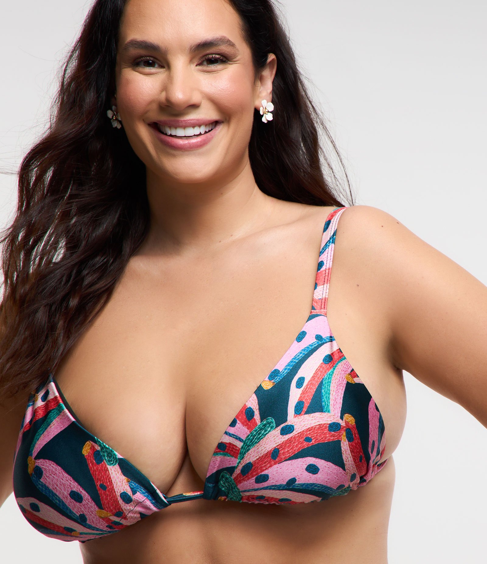 Biquíni Top Cortininha em Microfibra Estampada de Bananas Curve & Plus Size Multicores 1