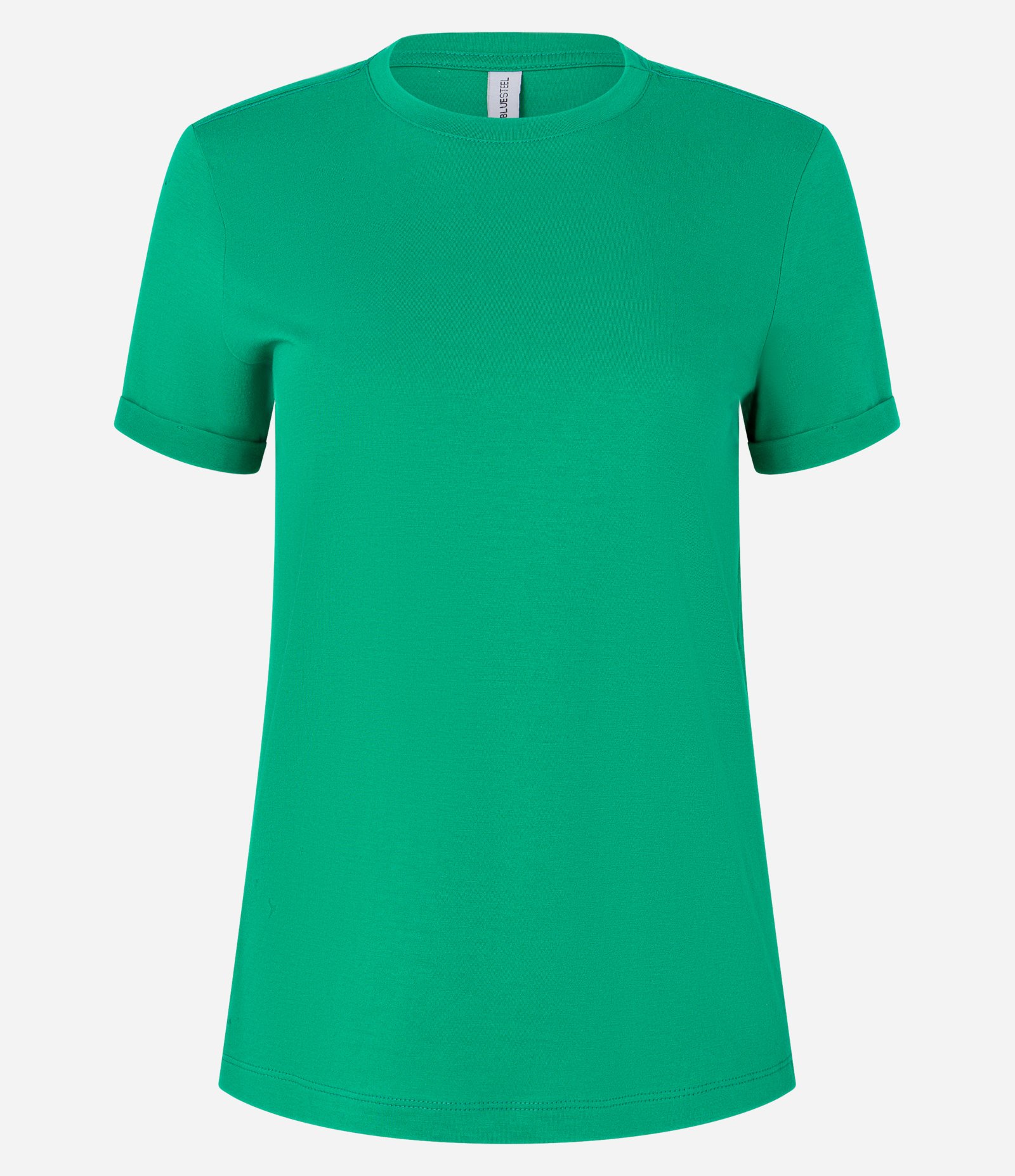 Camiseta Regular em Algodão com Manga Dobrada Verde Forte 5