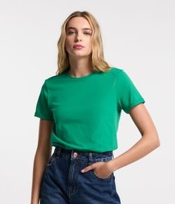 Camiseta Regular em Algodão com Manga Dobrada