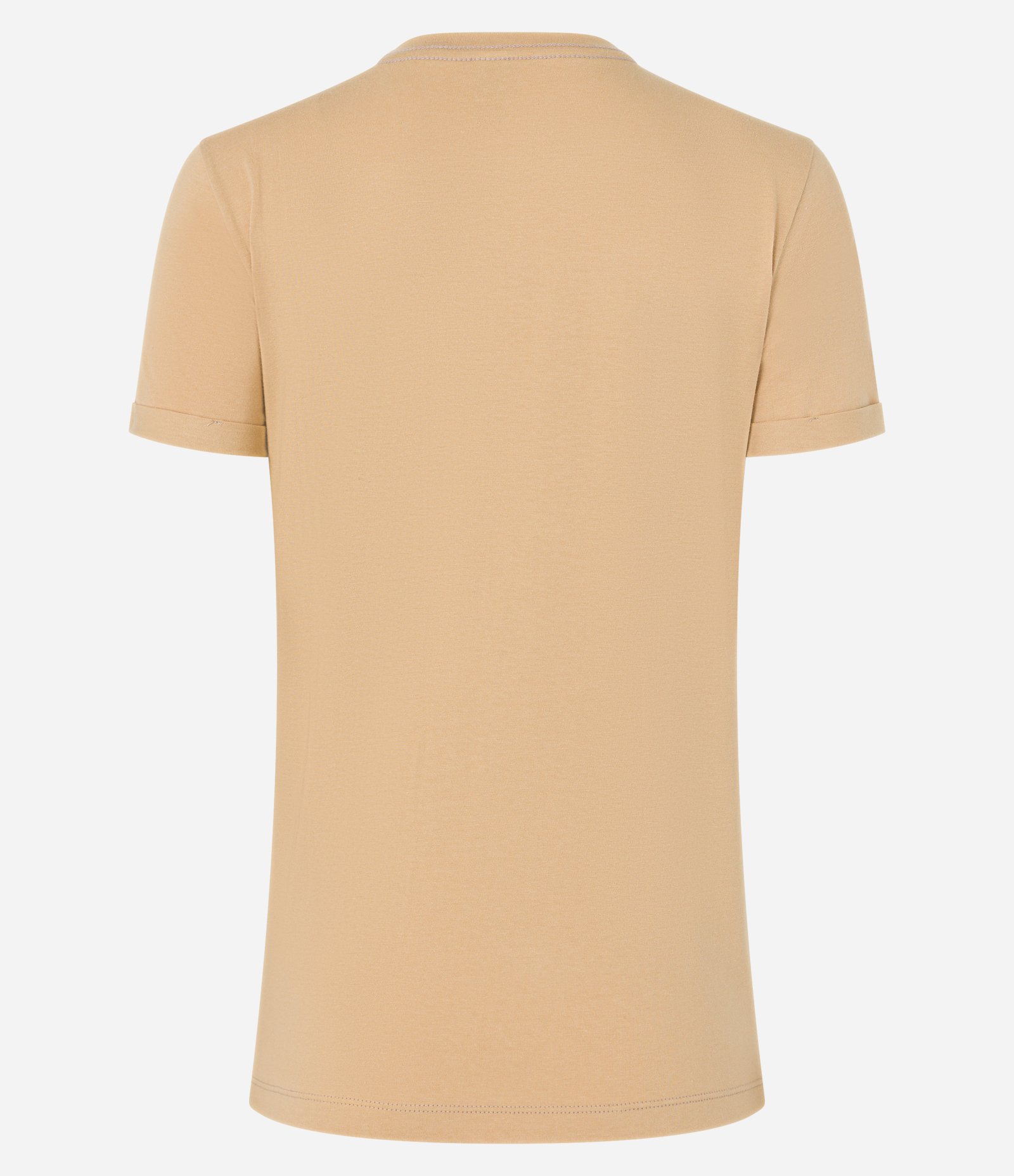 Camiseta Regular em Algodão com Manga Dobrada Bege 6