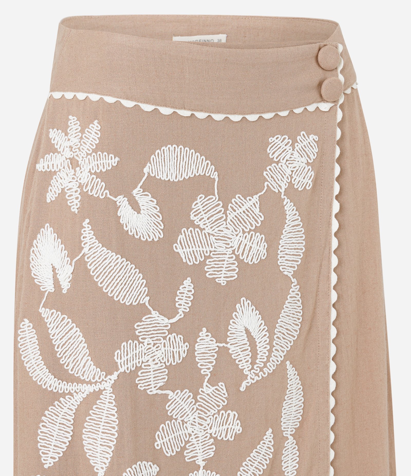 Saia Midi em Viscolinho com Transpasse e Borda Nuvem Bege 8