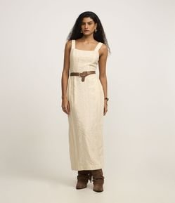 Vestido Reto Midi em Viscolinho Texturizado