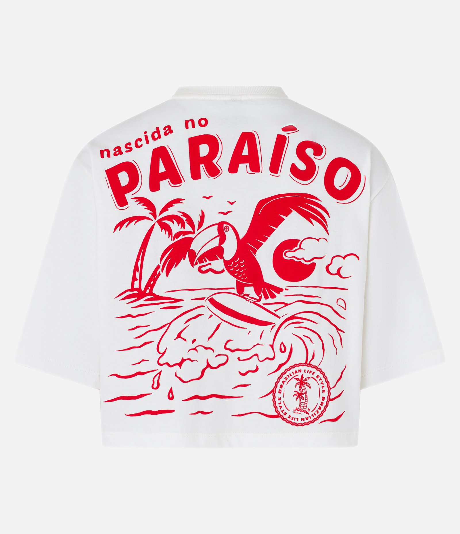 Blusa Cropped em Algodão com Estampa Frente e Costas Nascida no Paraíso Branco 5