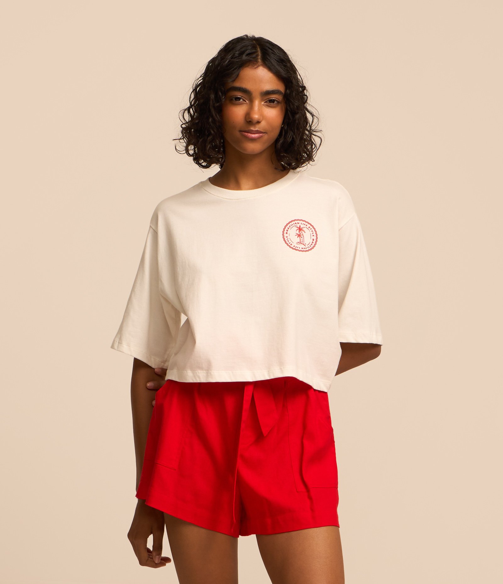 Blusa Cropped em Algodão com Estampa Frente e Costas Nascida no Paraíso Branco 1