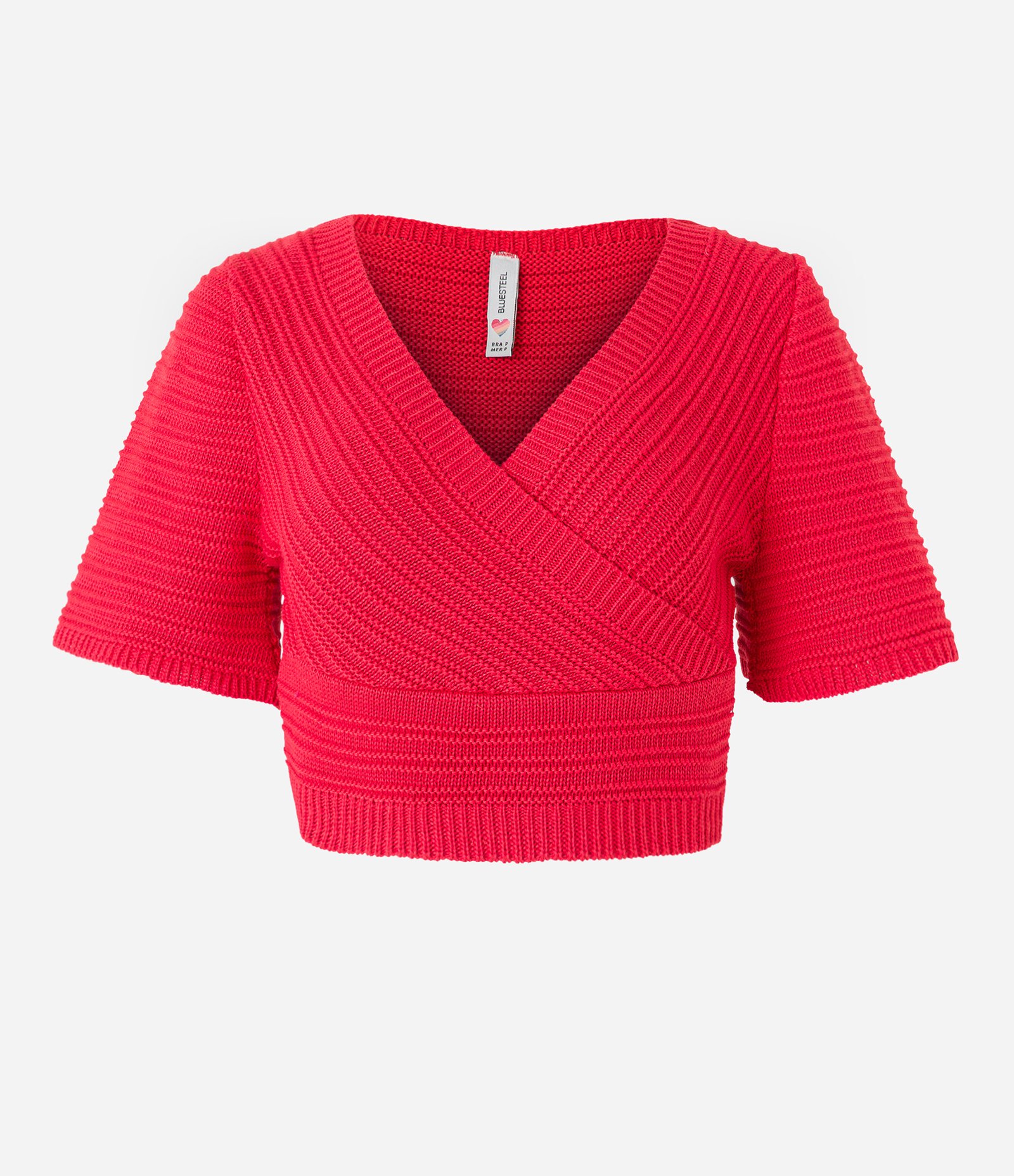 Blusa Cropped em Tricô com Ponto Diferenciado e Manga Curta Vermelho 4