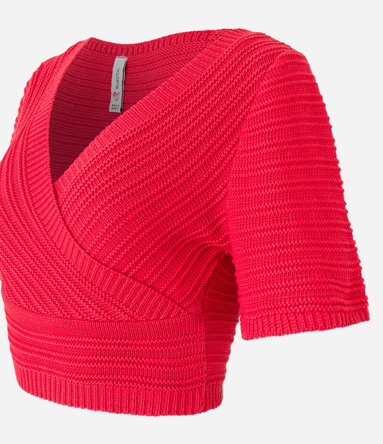 Blusa Cropped em Tricô com Ponto Diferenciado e Manga Curta Vermelho 5