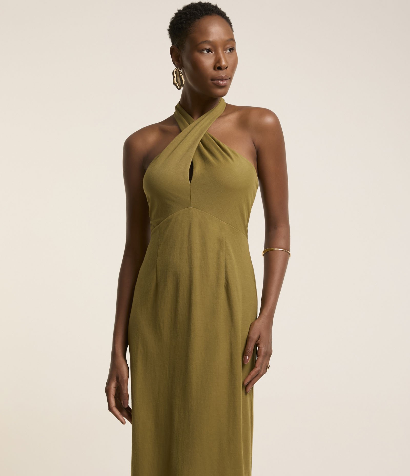 Vestido New Midi em Malha Piquet com Amarração no Pescoço Verde 2