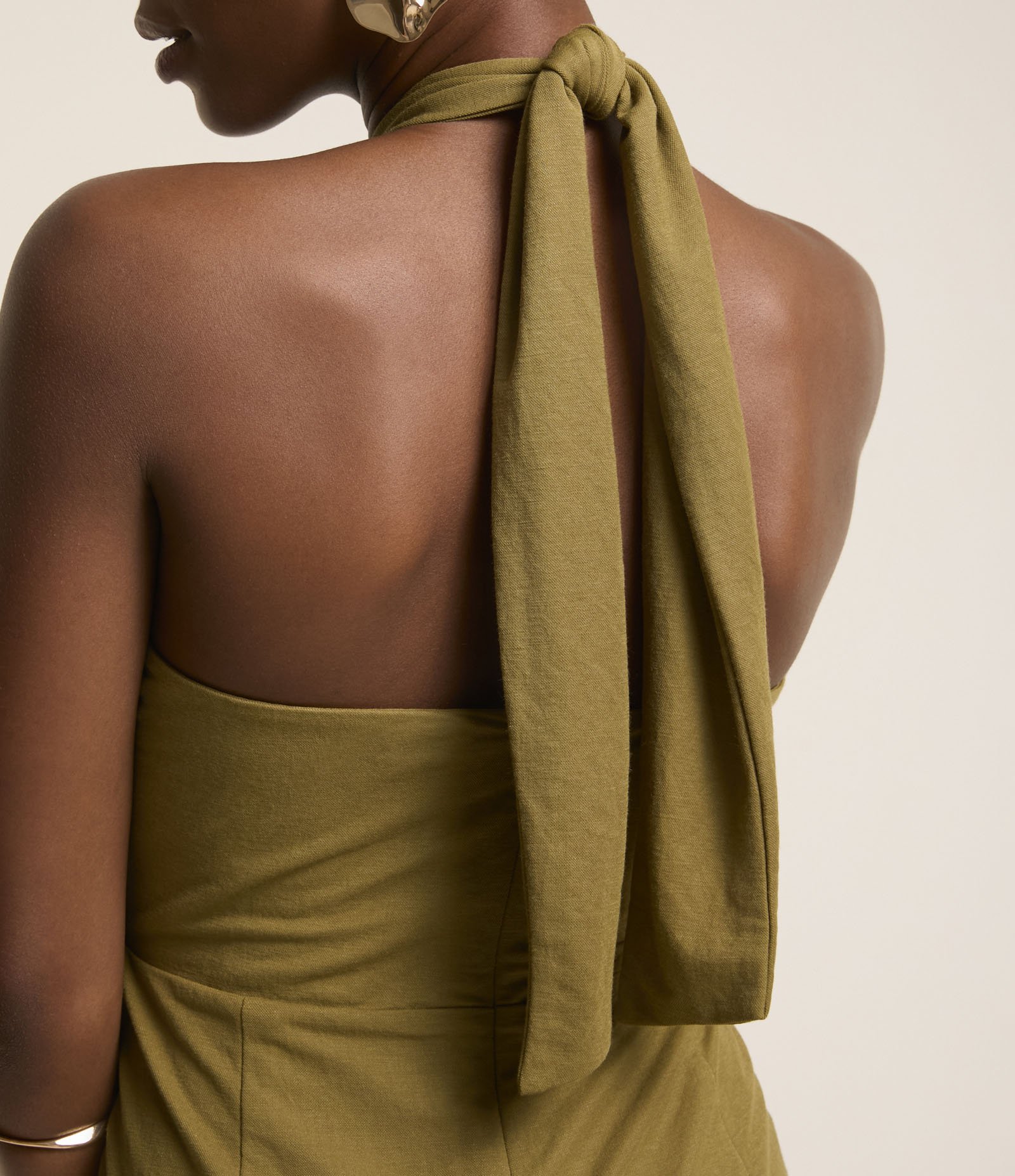 Vestido New Midi em Malha Piquet com Amarração no Pescoço Verde 4