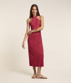 Vestido New Midi em Malha Piquet com Amarração no Pescoço