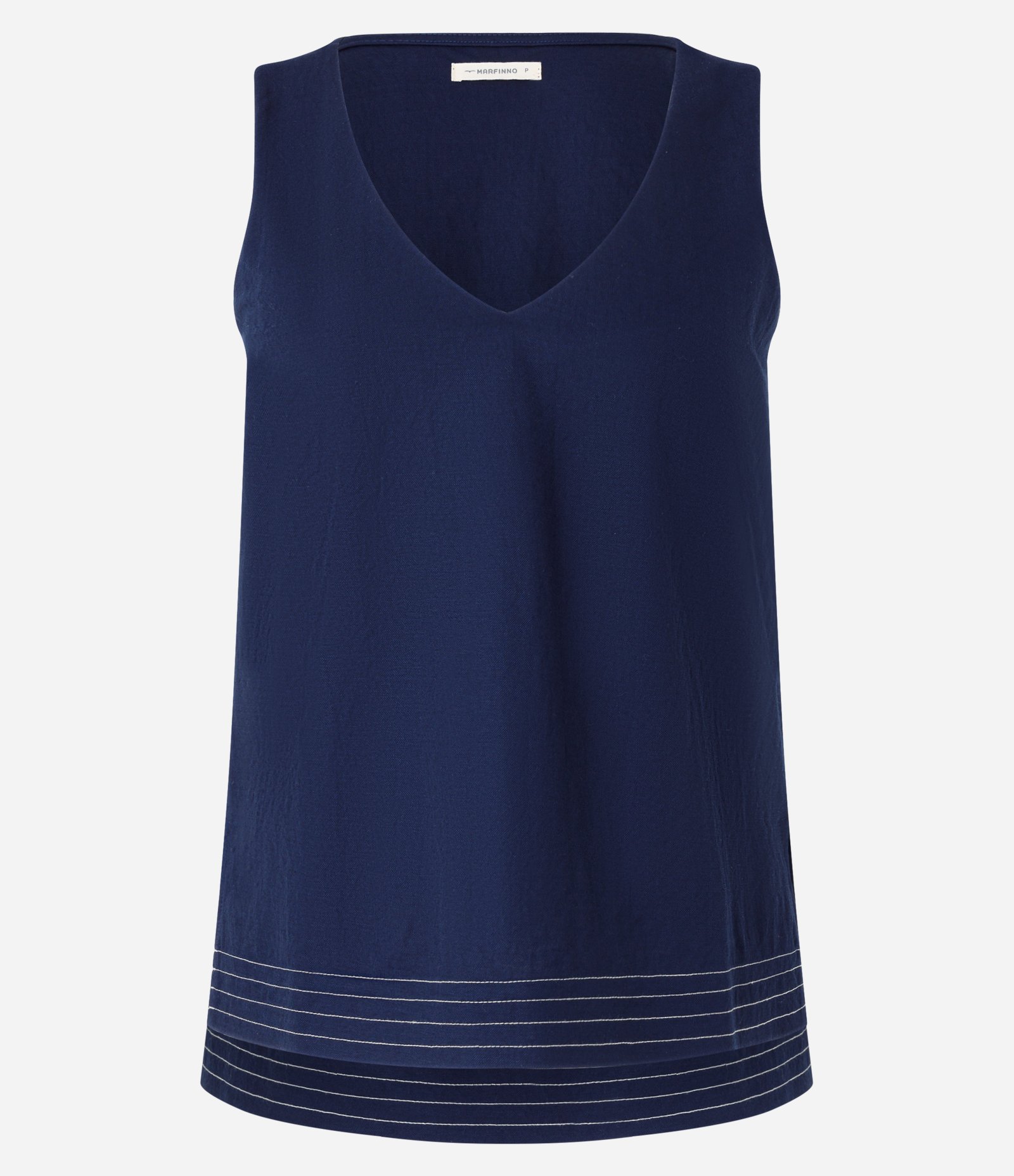 Blusa em Piquet com Decote V e Pespontos na Barra Azul 5