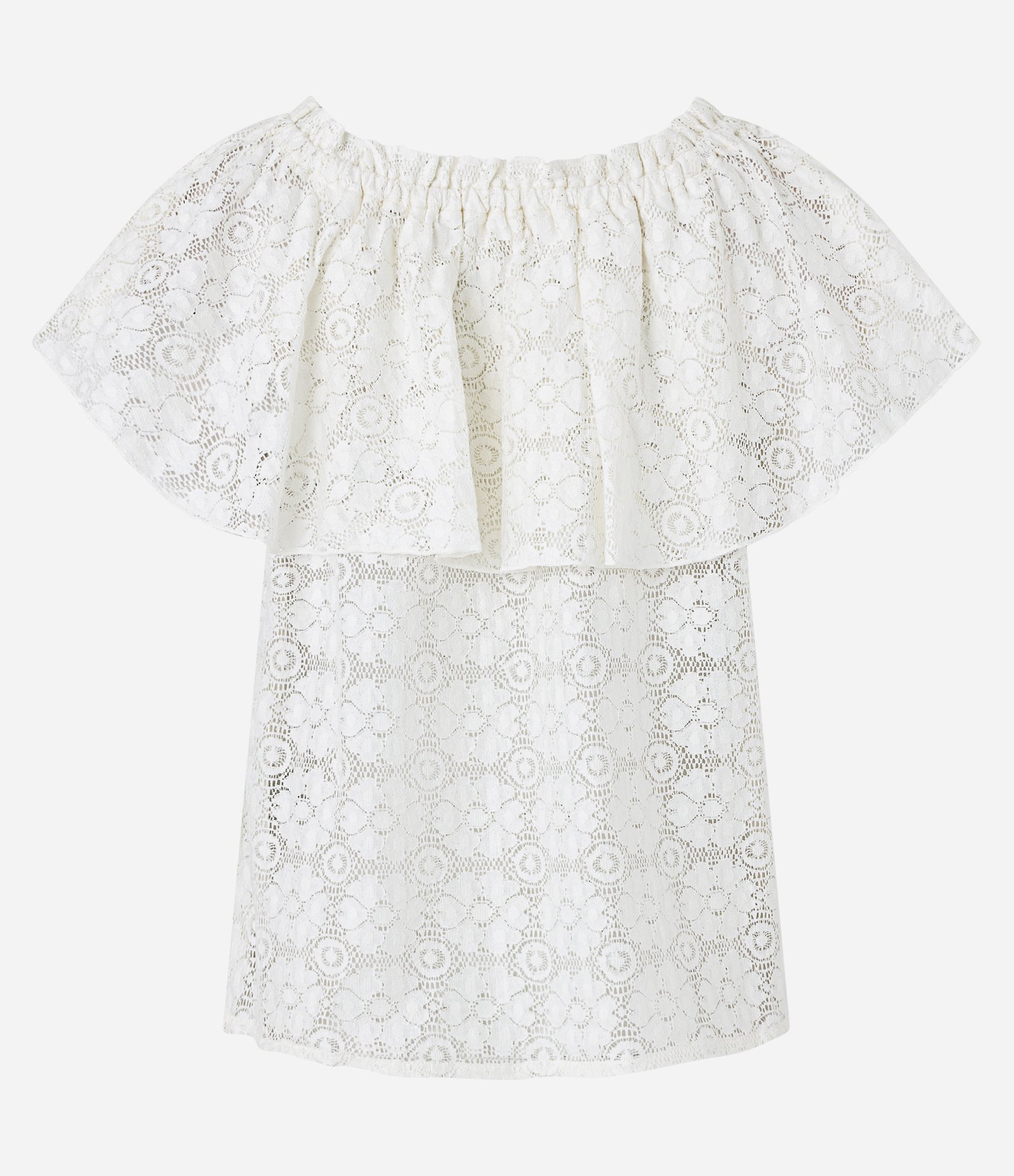 Blusa Manga Curta em Laise com Babado no Decote Ombro a Ombro Branco 3