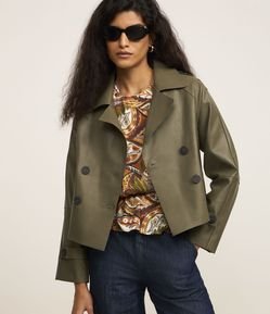 Trench Coat em PU com Abertura Dupla