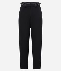 Calça Reta de Alfaiataria com Detalhe Contrastante na Cintura