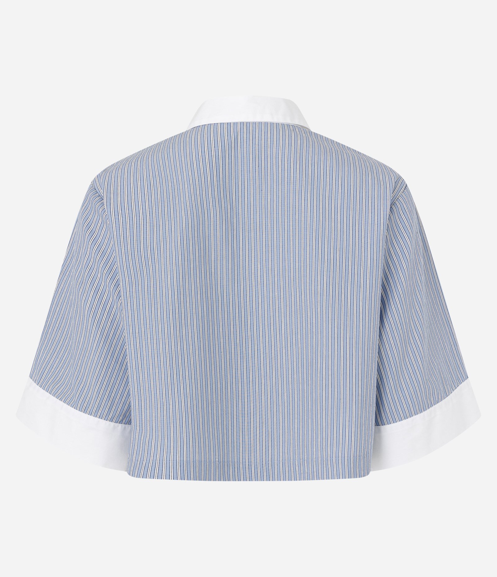 Camisa em Tricoline Gola com Lapela e Manga 3/4 Contrastantes Estampa Fio Tinto Azul 7