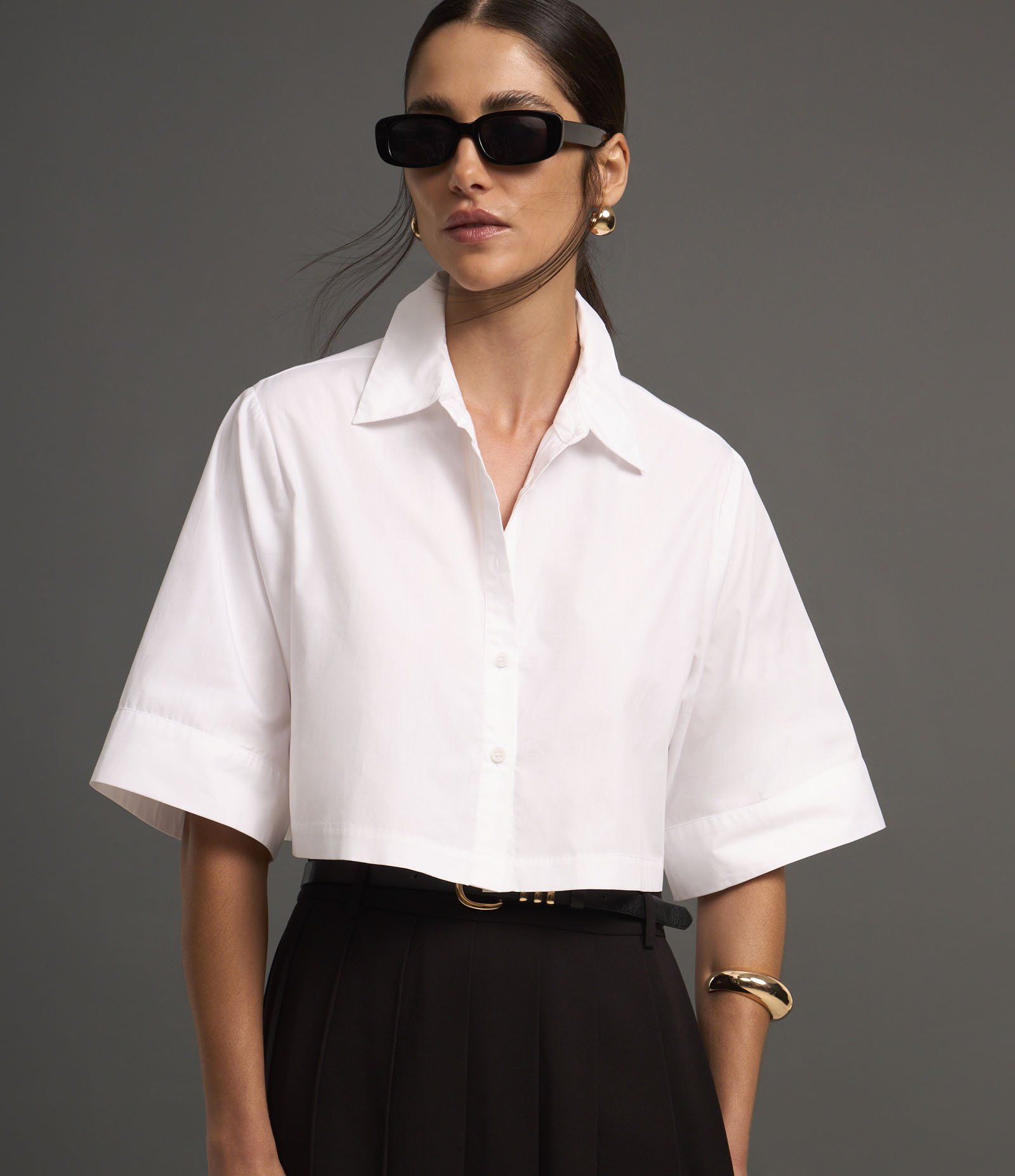 Camisa Cropped em Tricoline Branco 6