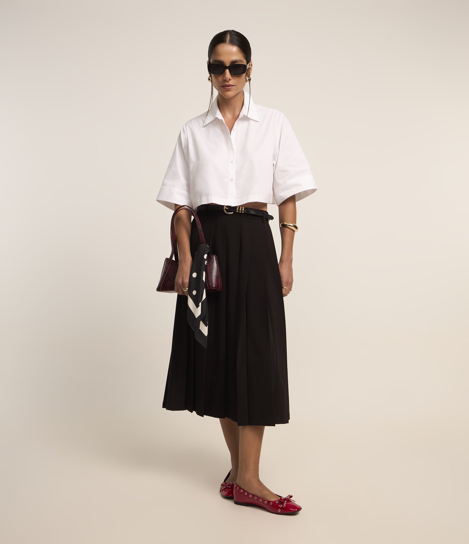 Camisa Cropped em Tricoline Branco 2