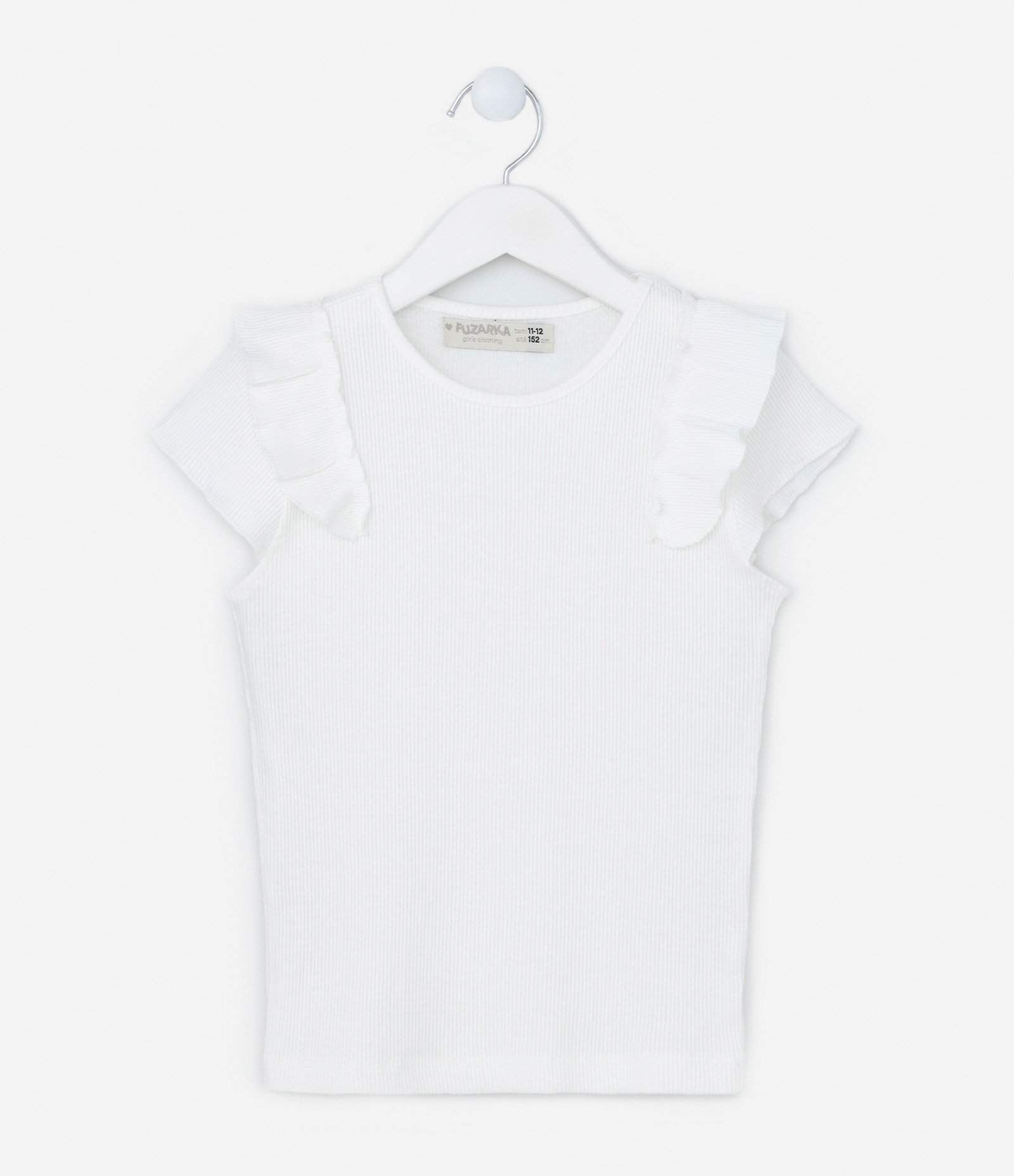 Blusa Infantil em Ribana com Babadinhos - Tam 5 a 14  Anos Branco Neve 1