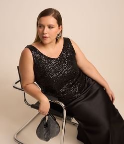 Blusa Sem Manga em Paetê com Forro Curve & Plus Size