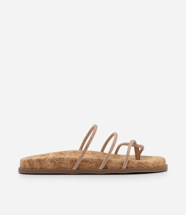 Sandália Rasteira com Cortiça e Tiras de Strass