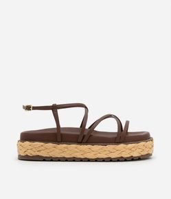 Sandália Rasteira Flatform com Tiras Finas e Sola Trançada