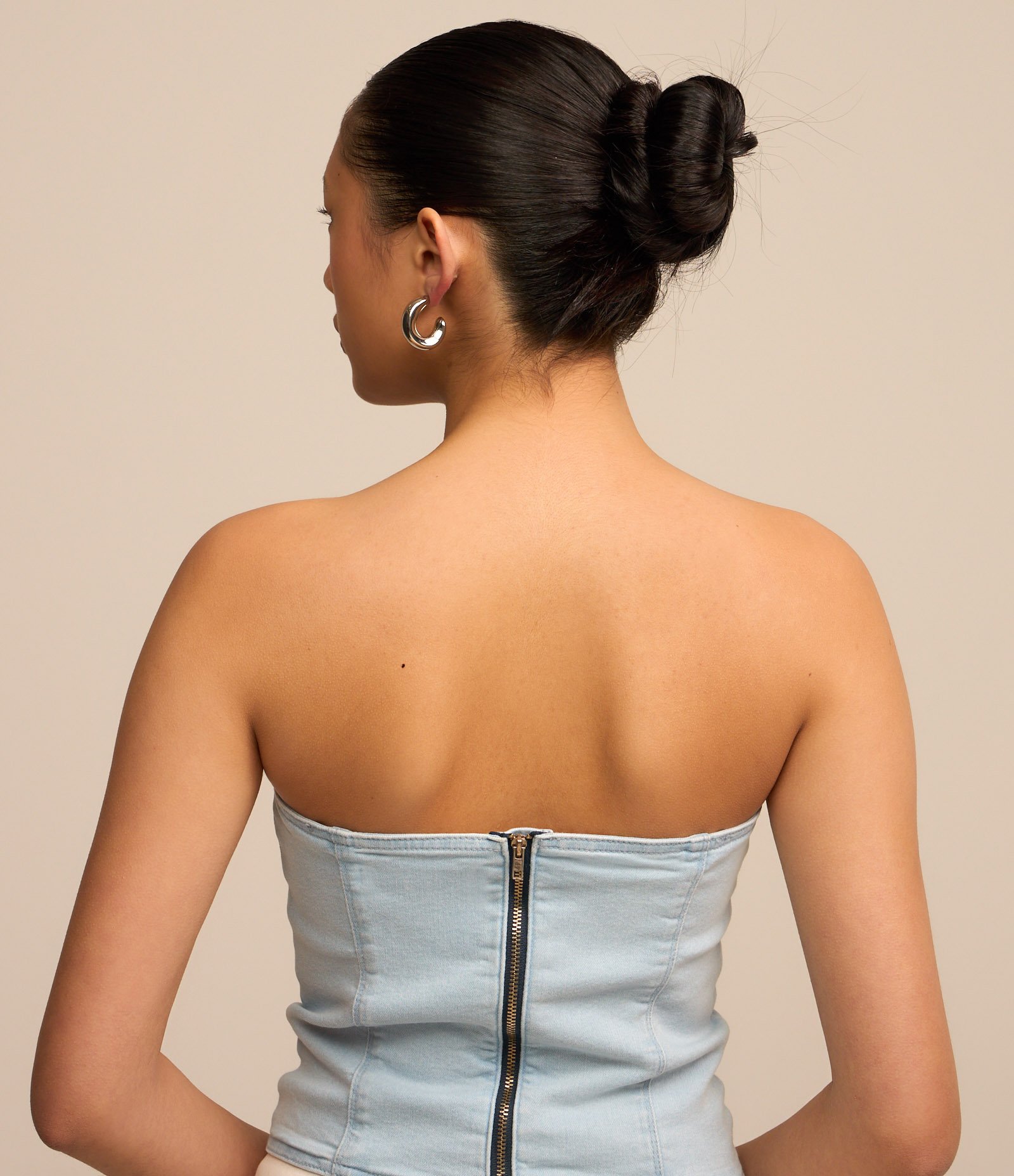 Top Corset Tomara Que Caia em Jeans com Bolinhas de Strass Azul 3