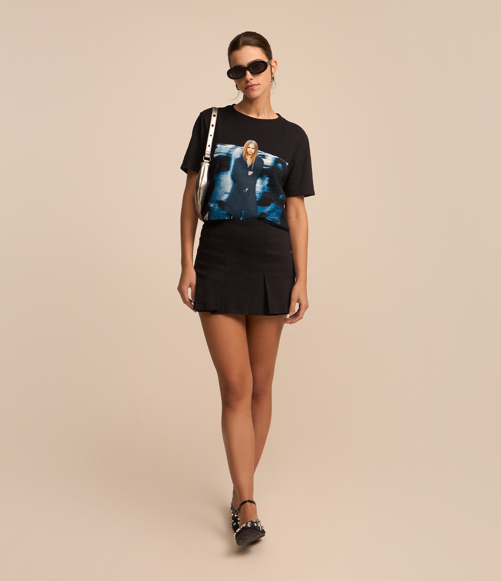 Short Saia Soltinho em Bengaline com Fendinha Preto 1