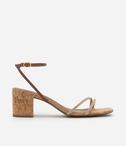 Sandália com Tiras em Strass e Sola Efeito Cortiça