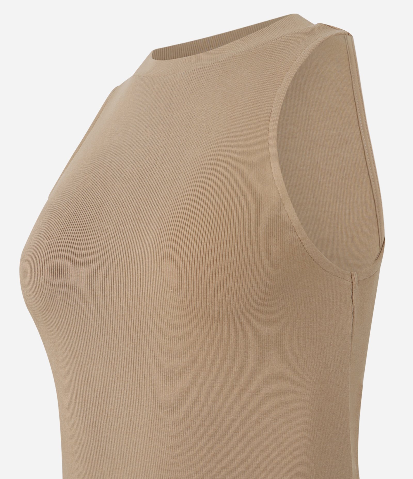 Vestido Midi em Ribana com Gola Rente ao Pescoço Bege 6
