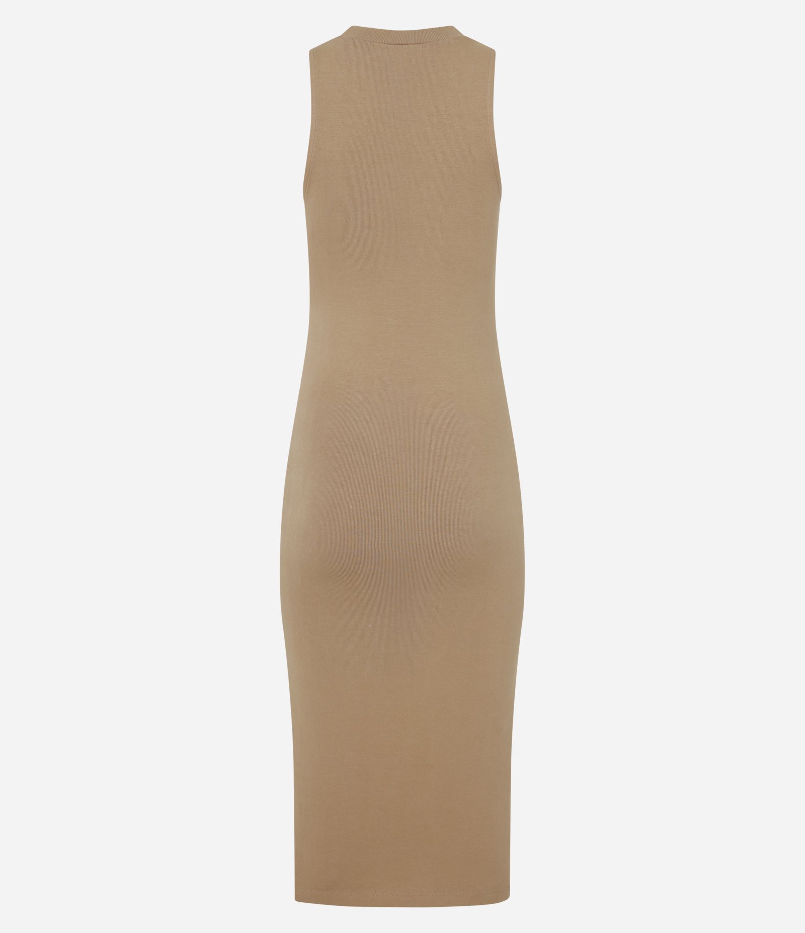 Vestido Midi em Ribana com Gola Rente ao Pescoço Bege 7