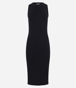 Vestido Midi em Ribana com Gola Rente ao Pescoço