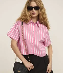 Camisa Listrada em Tricoline com Fio Tinto