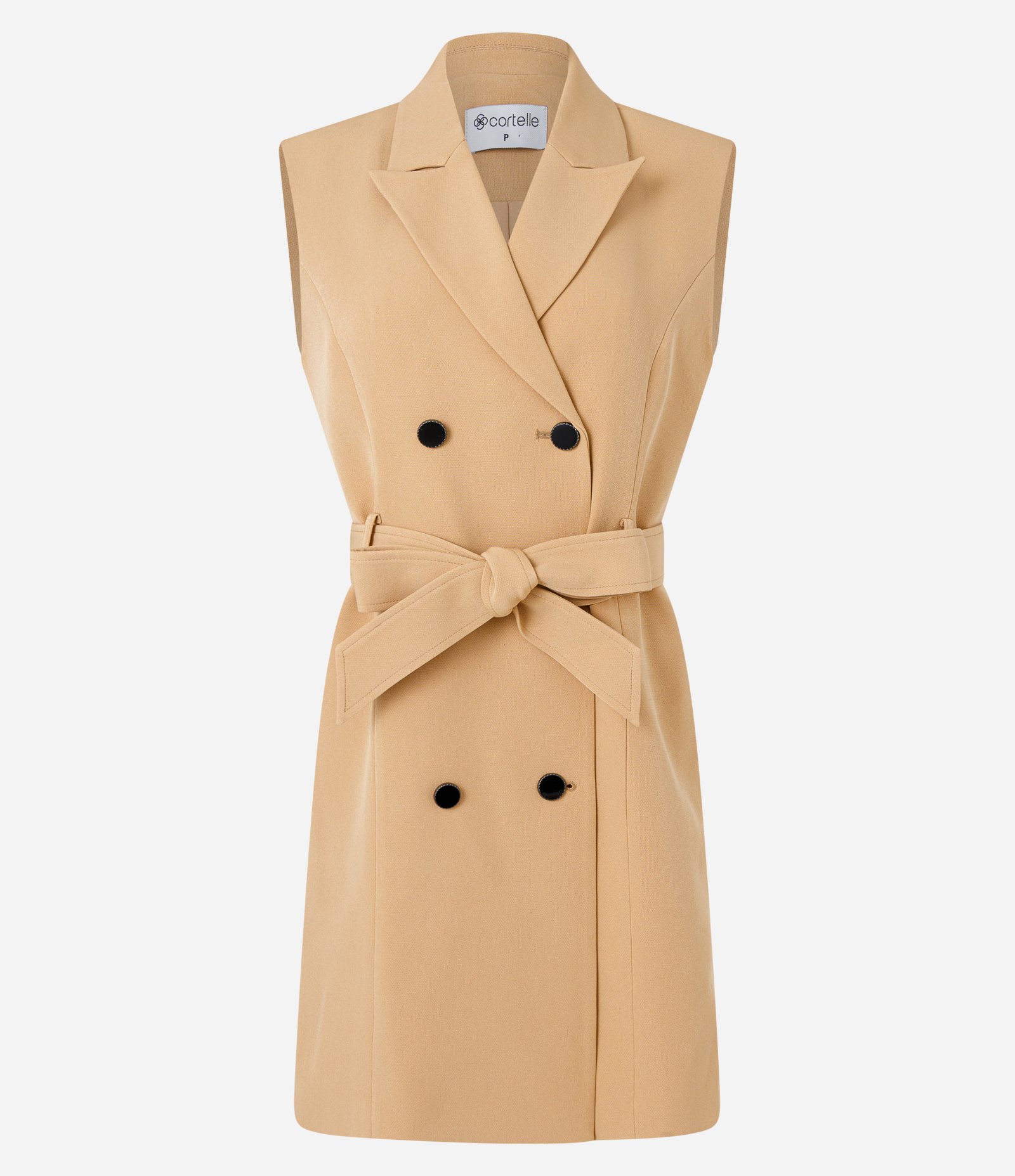 Vestido em Alfaiataria Sem Manga com Gola Blazer e Amarração Marrom 6