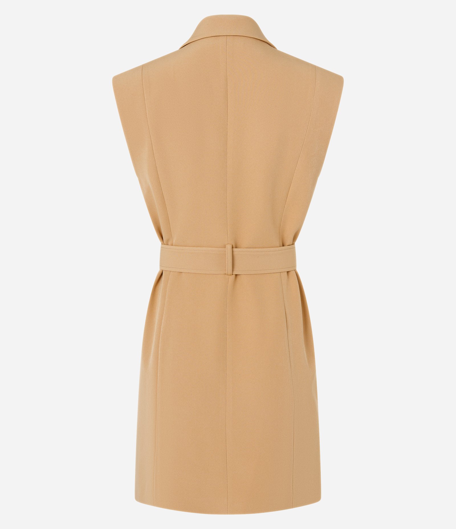 Vestido em Alfaiataria Sem Manga com Gola Blazer e Amarração Marrom 7