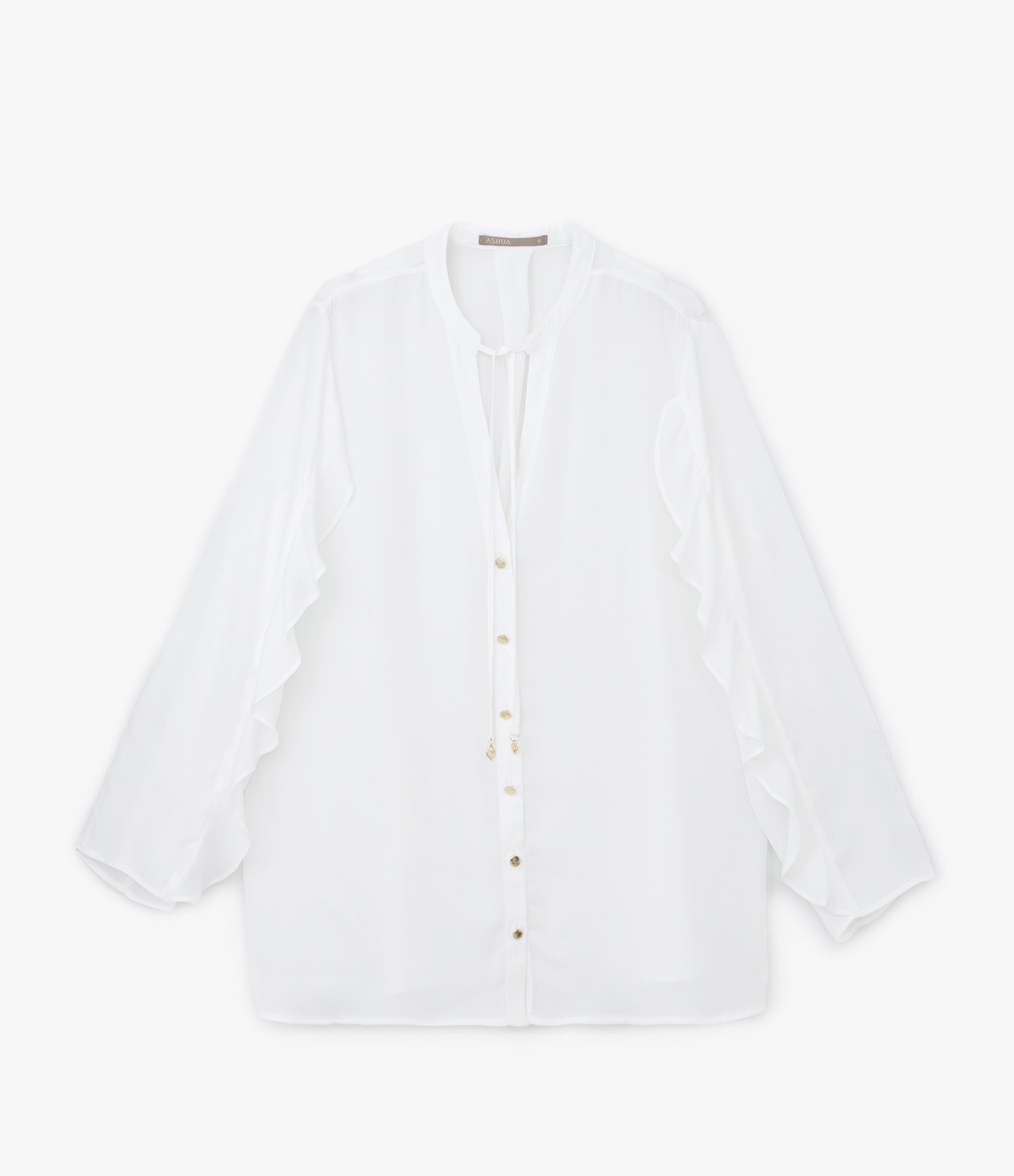 Camisa em Crepe com Gola Bata e Babados Curve & Plus Size Branco 5