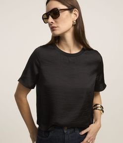 Blusa Acetinada com Gola em Ribana