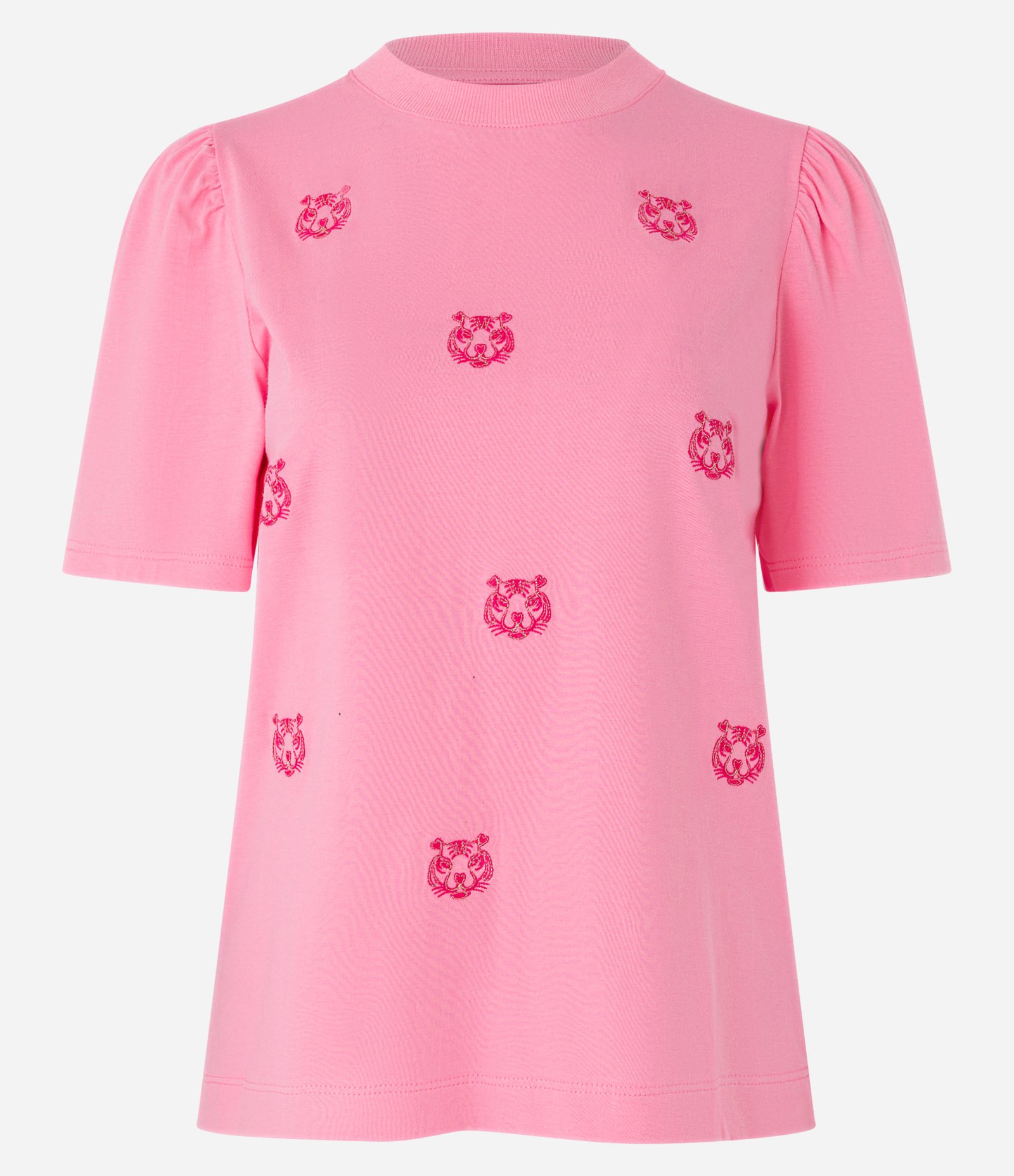 Blusa em Algodão com Manga Bufante e Bordados de Tigrinhos Rosa 4