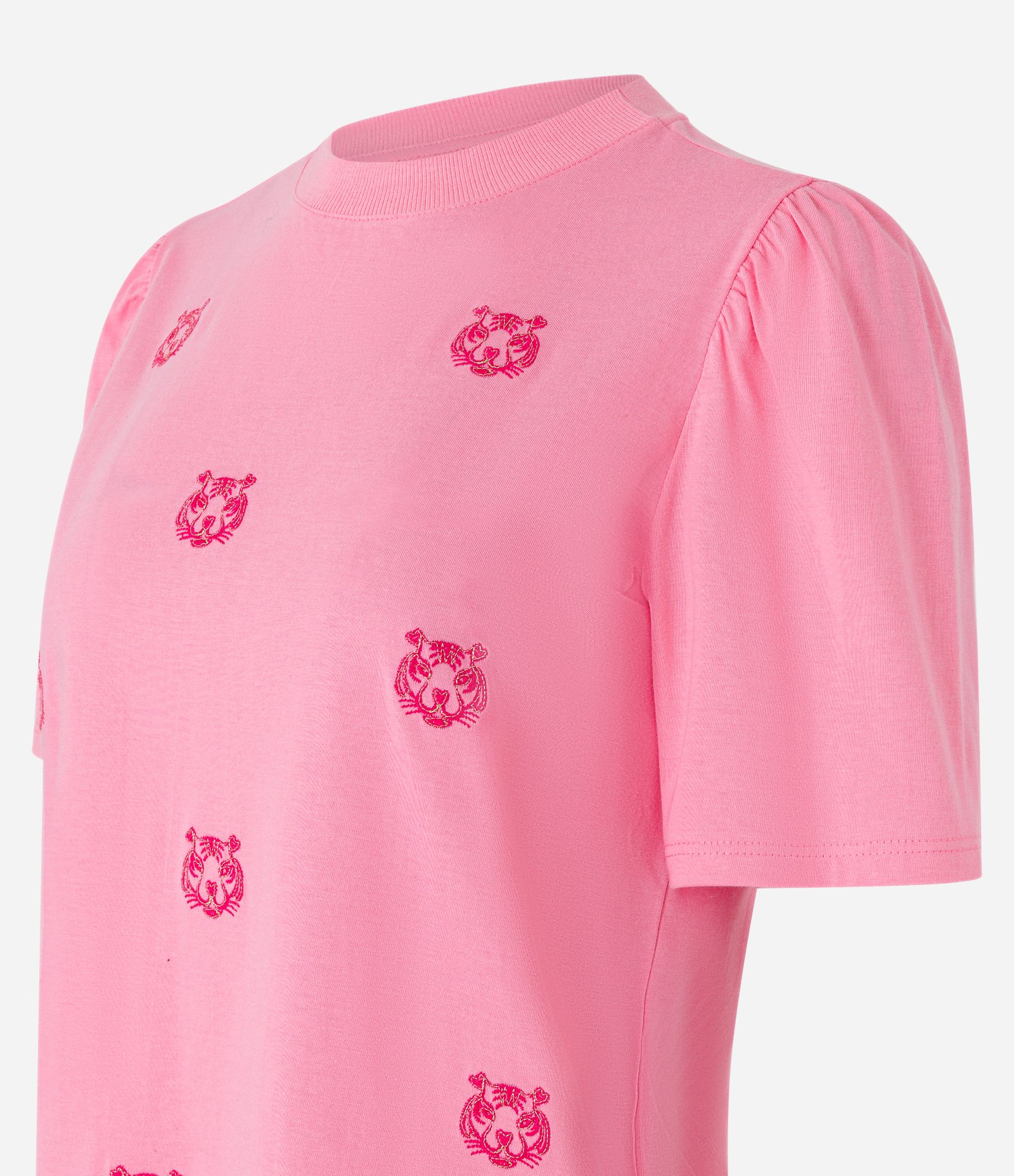 Blusa em Algodão com Manga Bufante e Bordados de Tigrinhos Rosa 5