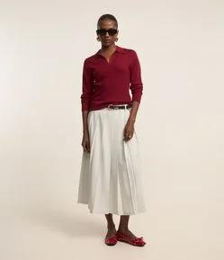 Saia Midi Alfaiatada e Plissada com Passantes no Cós