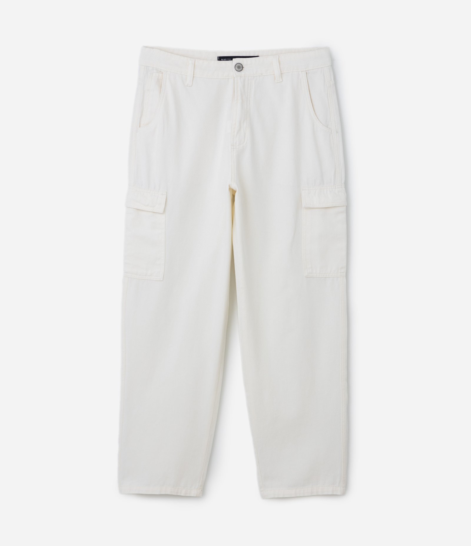 Calça Baggy em Sarja com Bolsos Cargo Branco 4