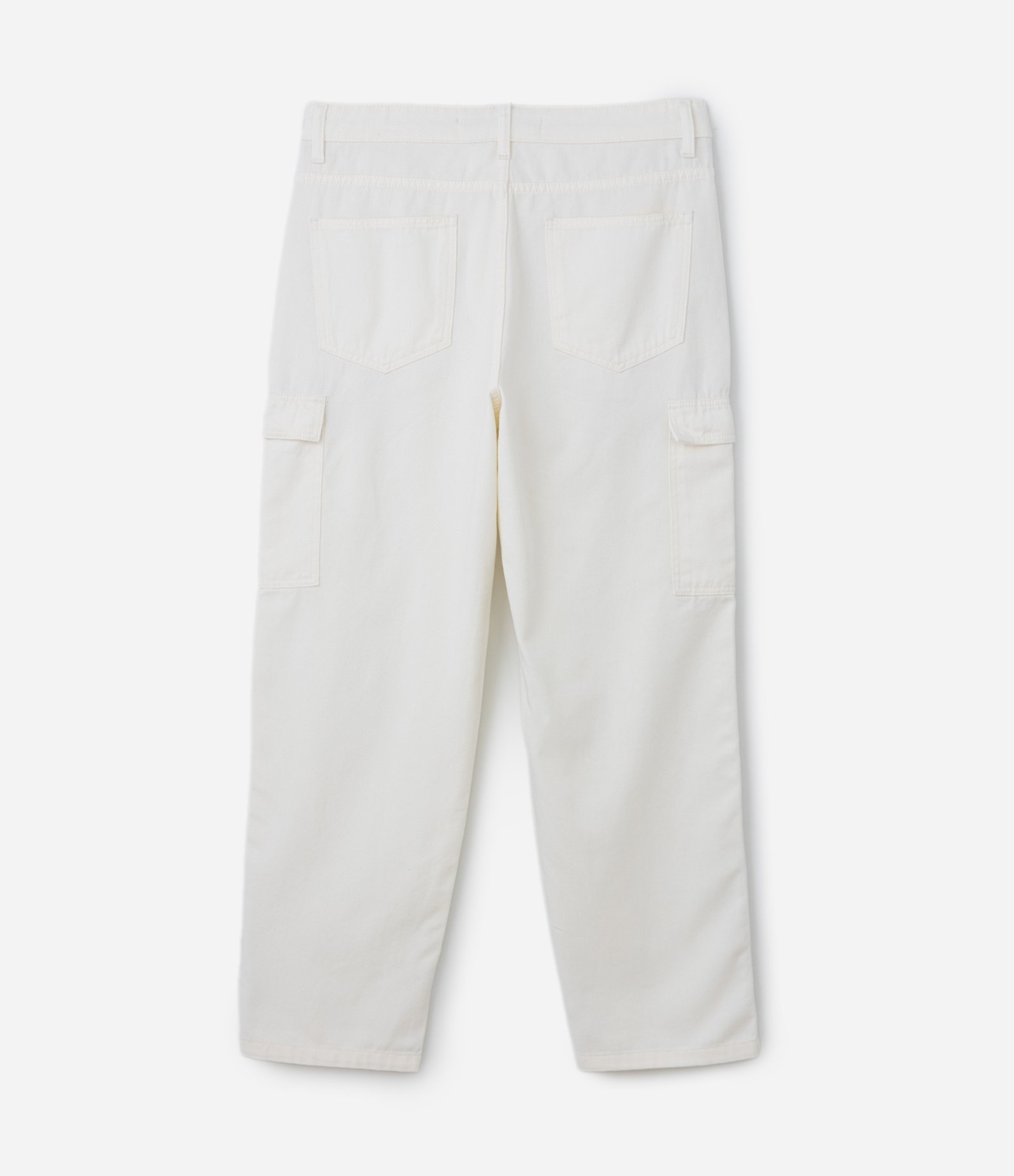 Calça Baggy em Sarja com Bolsos Cargo Branco 5